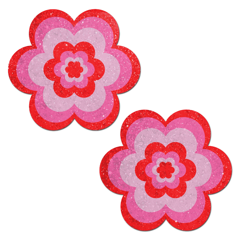 5-Pack: Daisy: Red & Pink Glitter Velvet Pumping Daisy Nipple Pasties by Pastease®