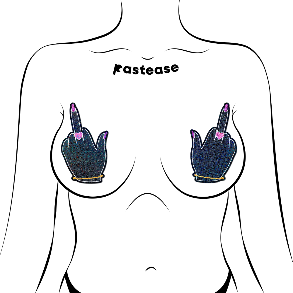 5-Pack: Middle Finger Pasties: Glittering F*ck You Lady Hands Nipple Covers by Pastease®