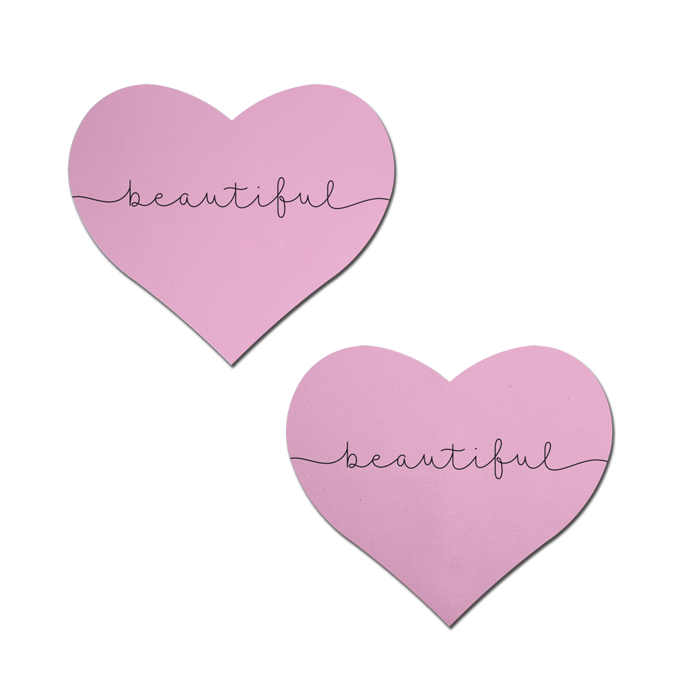 5 Pack: Love: 'Beautiful' Pink Heart Pasties Affirmations by Pastease