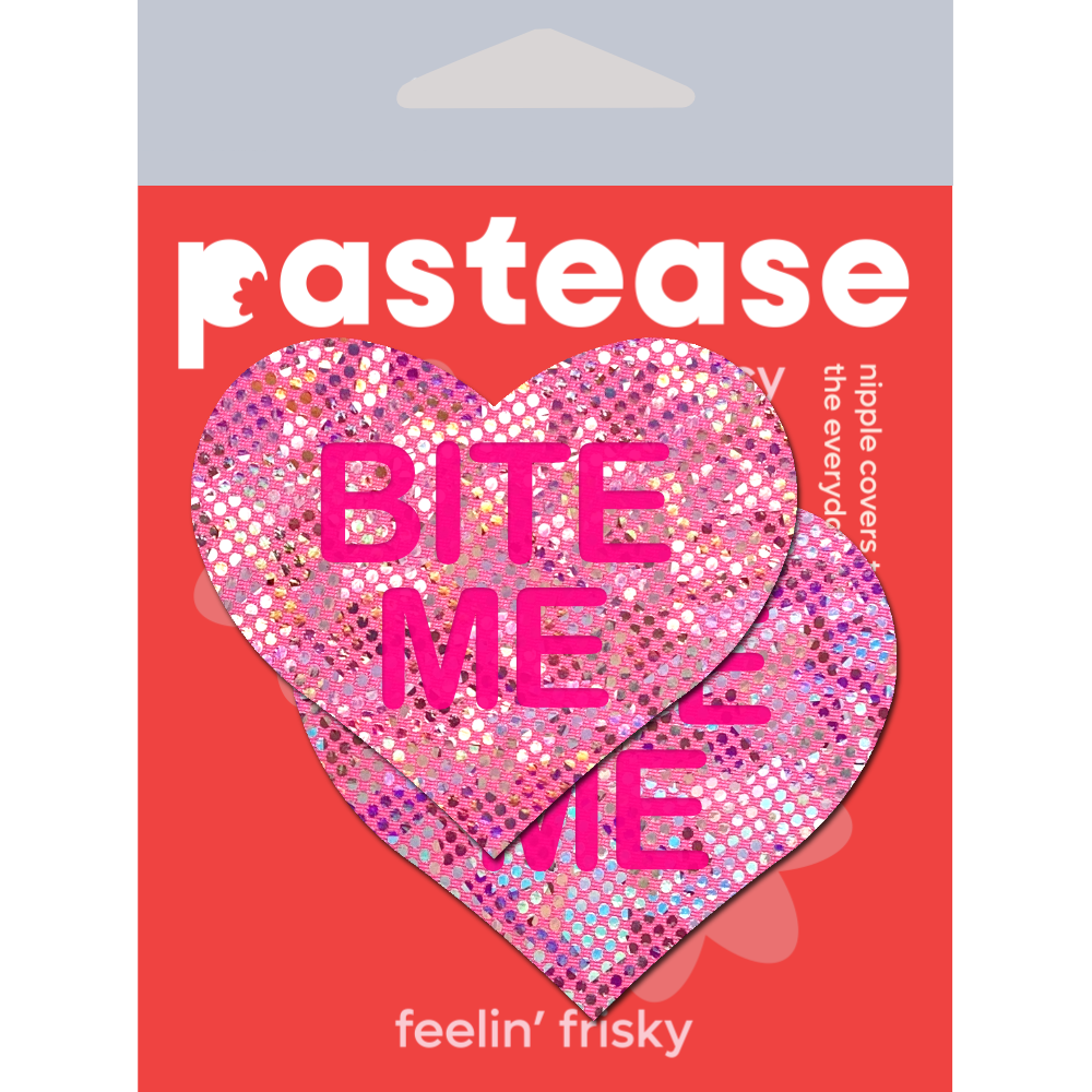 5-Pack: Love: Disco Pink Heart with 'Bite Me' Nipple Pasties by Pastease®