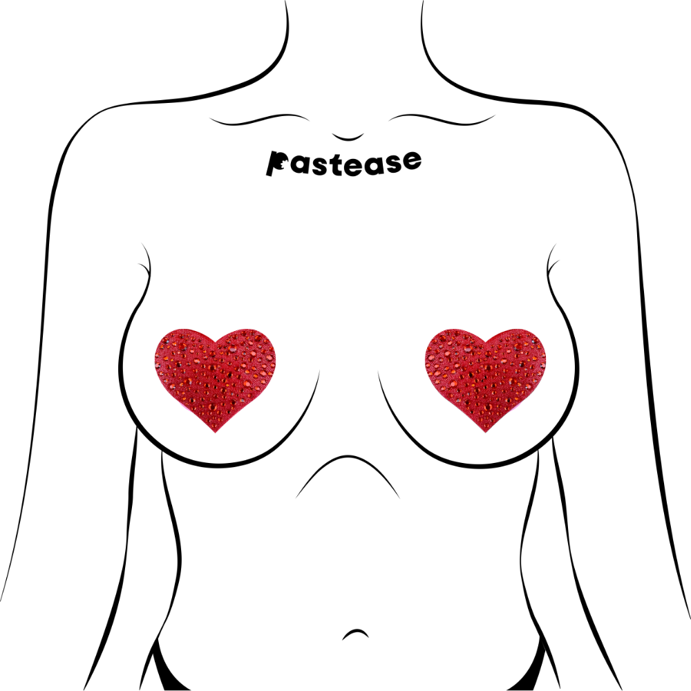5-Pack: Love: Crystal Red Sparkling Heart Nipple Pasties by Pastease® o/s