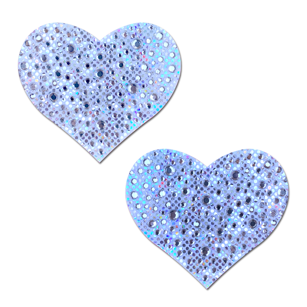 5-Pack: Love: Crystal Silver Sparkling Heart Nipple Pasties by Pastease® o/s