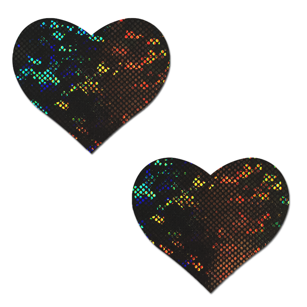 5-Pack: Love: Shattered Glass Disco Ball Black Heart Nipple Pasties by Pastease® o/s
