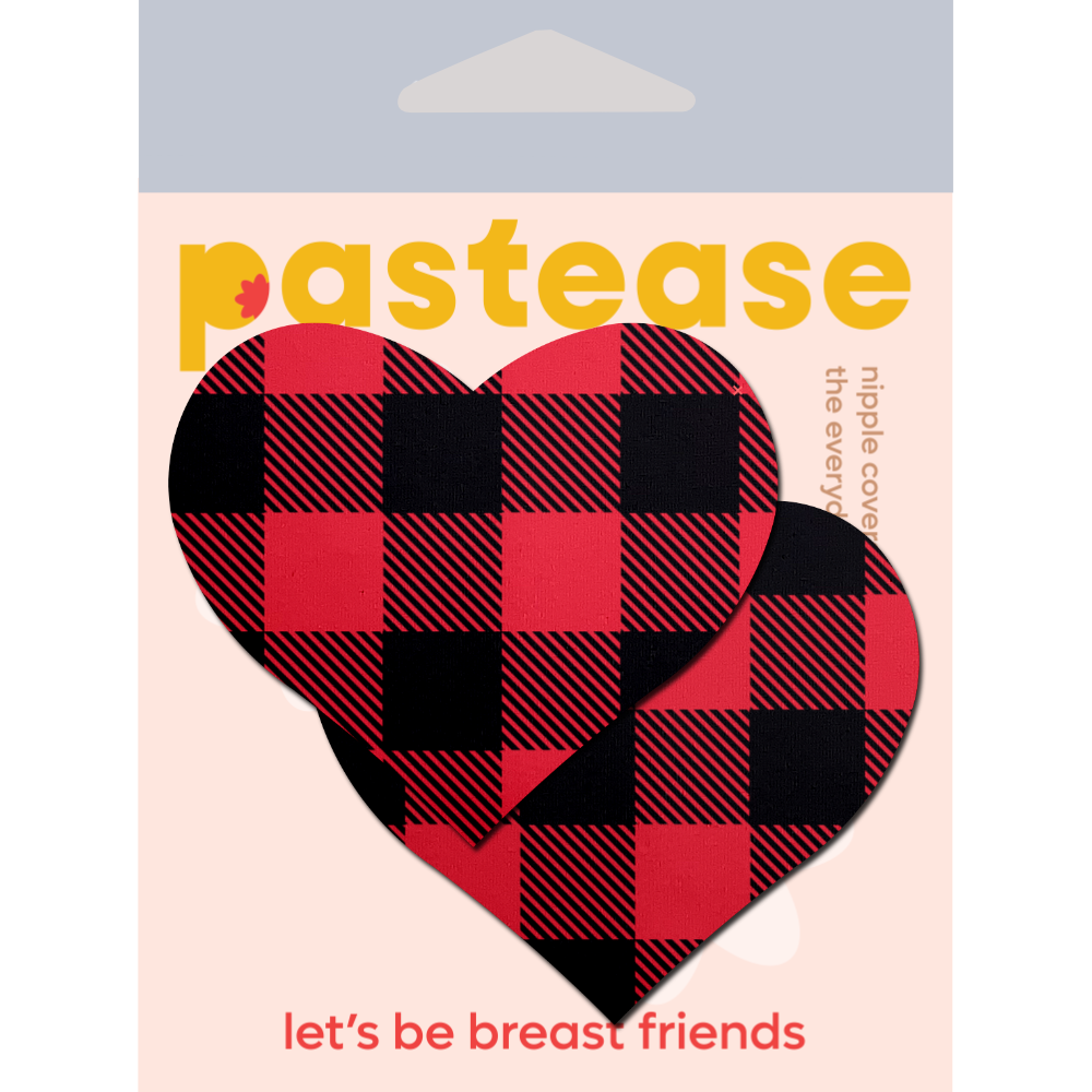 5 Pack: Love: Buffalo Plaid Heart Nipple Pasties in Red & Black by PasteaseĀ®