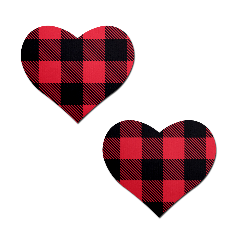 5 Pack: Love: Buffalo Plaid Heart Nipple Pasties in Red & Black by PasteaseĀ®