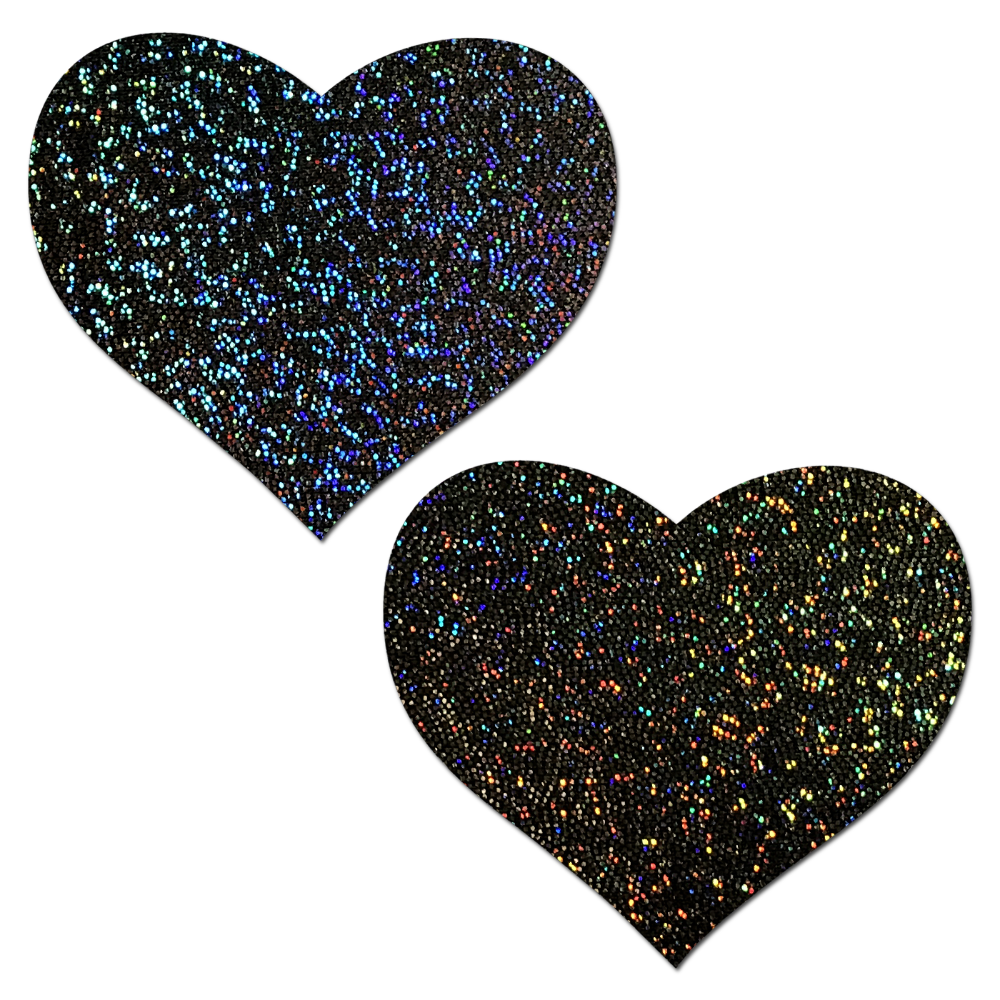 5-Pack: Love: Black Glitter Heart Nipple Pasties by Pastease® o/s