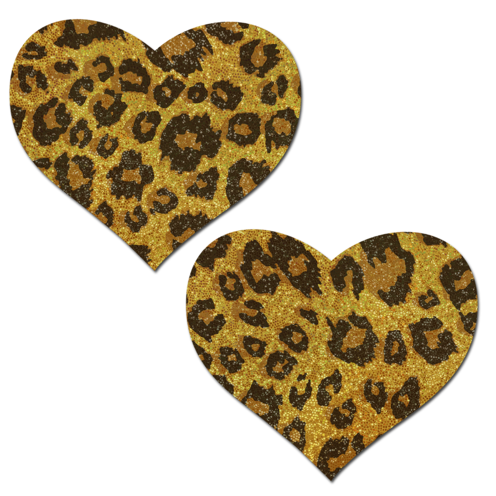 5-Pack: Love: Gold Glittering Cheetah Heart Nipple Pasties by Pastease®
