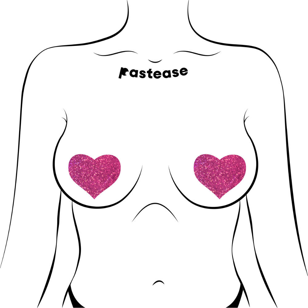 5-Pack: Hot Pink Glitter Heart Nipple Pasties by Pastease® o/s