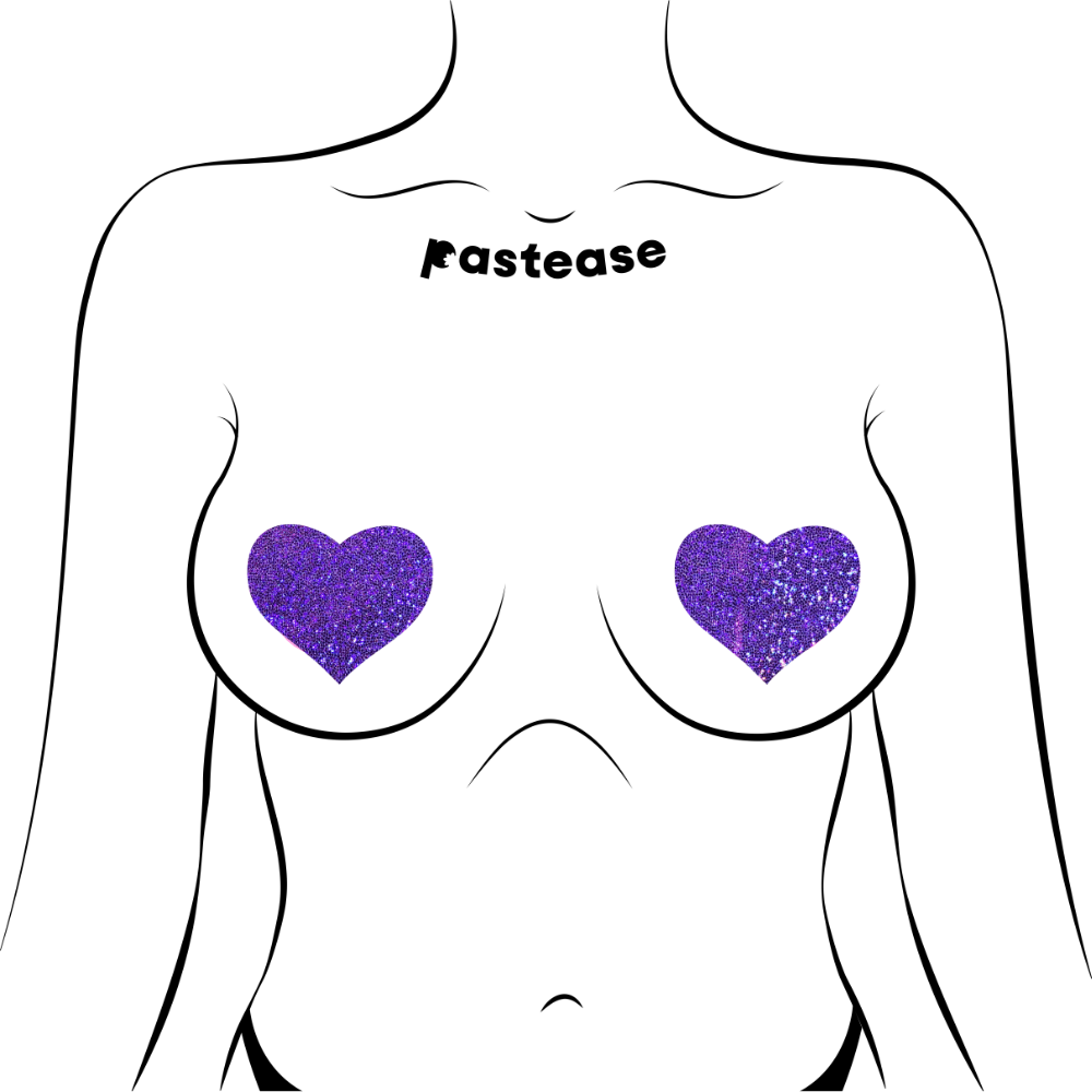 5-Pack: Purple Glitter Heart Nipple Pasties by Pastease® o/s