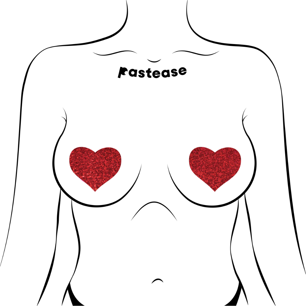 5-Pack: Love: Red Glitter Heart Nipple Pasties by Pastease® o/s