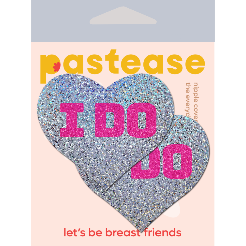5-Pack: Love: Bridal Silver Glitter Hearts with Pink "I Do" Nipple Pasties by Pastease® o/s