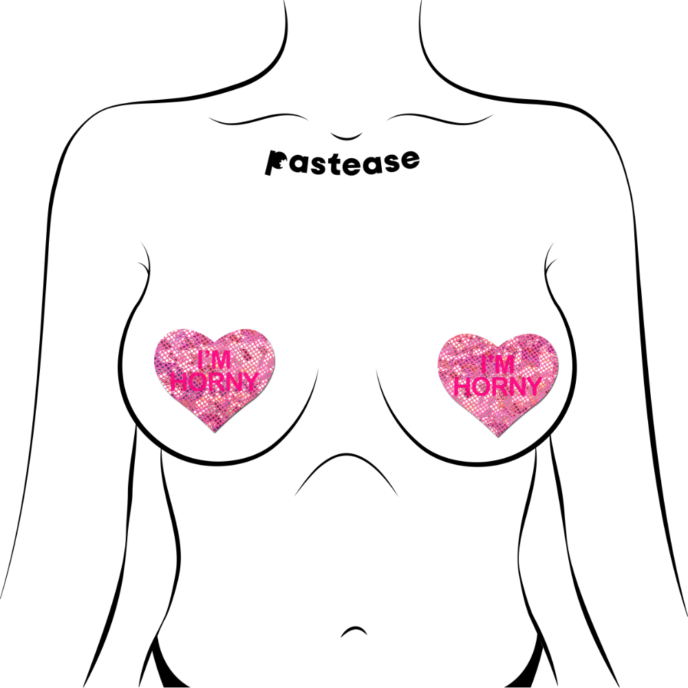 5-Pack: Love: Disco Pink Heart with 'I'm Horny' Nipple Pasties by Pastease® o/s