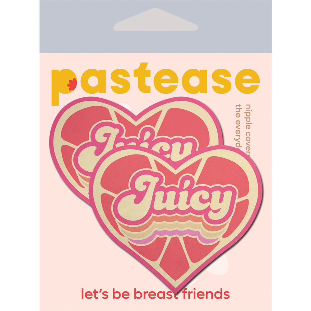 5 Pack: Love: 'Juicy' Pink Grapefruit Retro Heart Pasties Affirmations by Pastease
