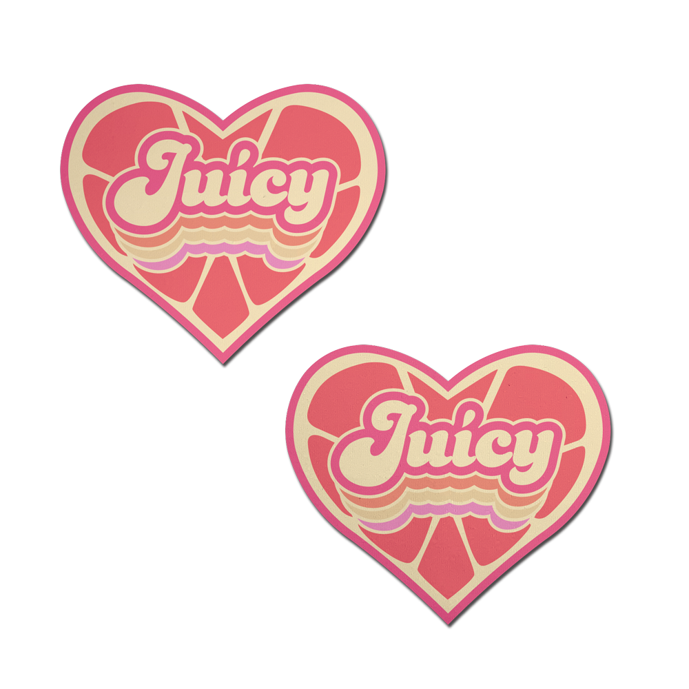 5 Pack: Love: 'Juicy' Pink Grapefruit Retro Heart Pasties Affirmations by Pastease