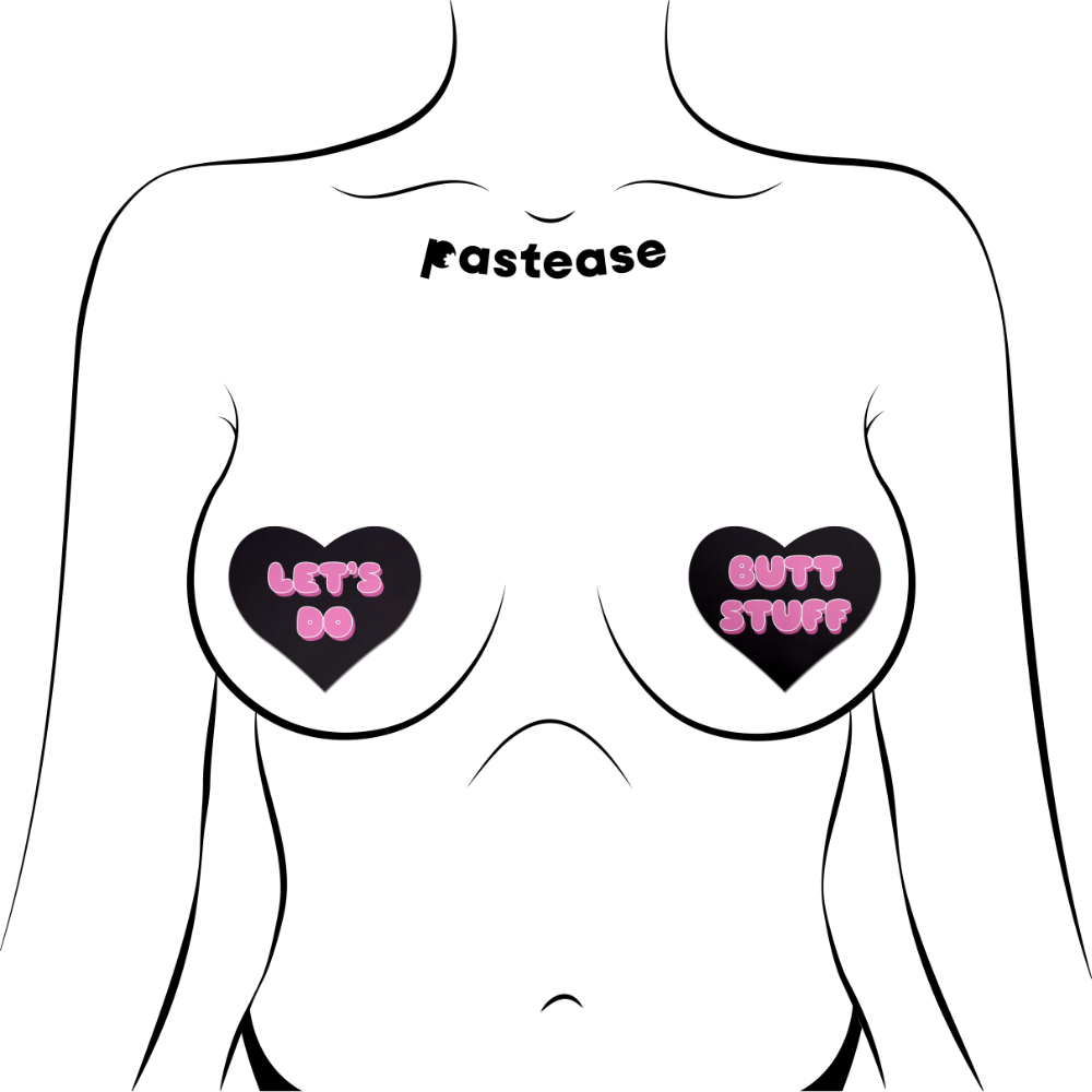 5-Pack: Love: 'Let's Do Butt Stuff' in Black & Pink Heart Nipple Pasties by Pastease®