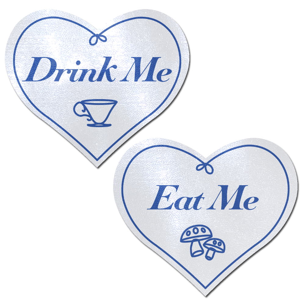 5-Pack: Eat Me Drink Me on Liquid White Heart Nipple Pasties by Pastease® o/s