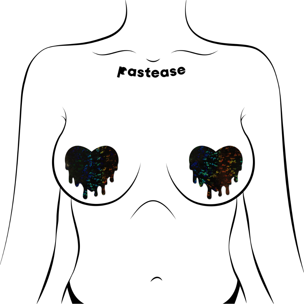 5 Pack: Melty Heart: Shattered Glass Disco Ball Black Melty Heart Nipple Pasties by Pastease® o/s