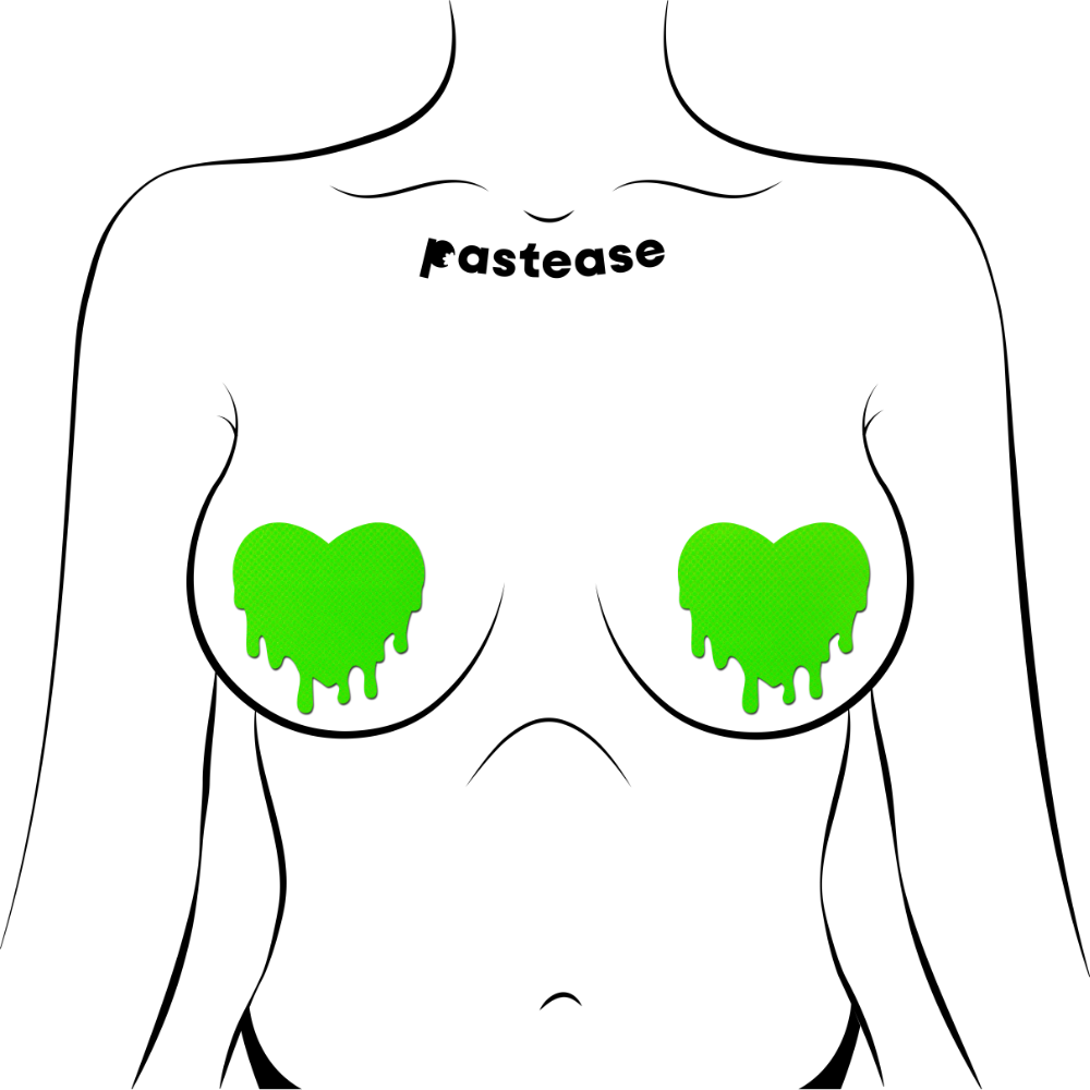 5 Pack: Melty Heart: Neon Green Melty Heart Nipple Pasties by Pastease® o/s