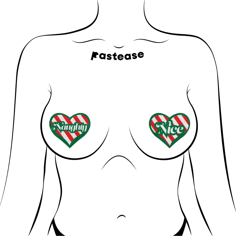 5-Pack: Love: Green, Red and White Velvet Naughty and Nice Heart Nipple Pasties by Pastease® o/s