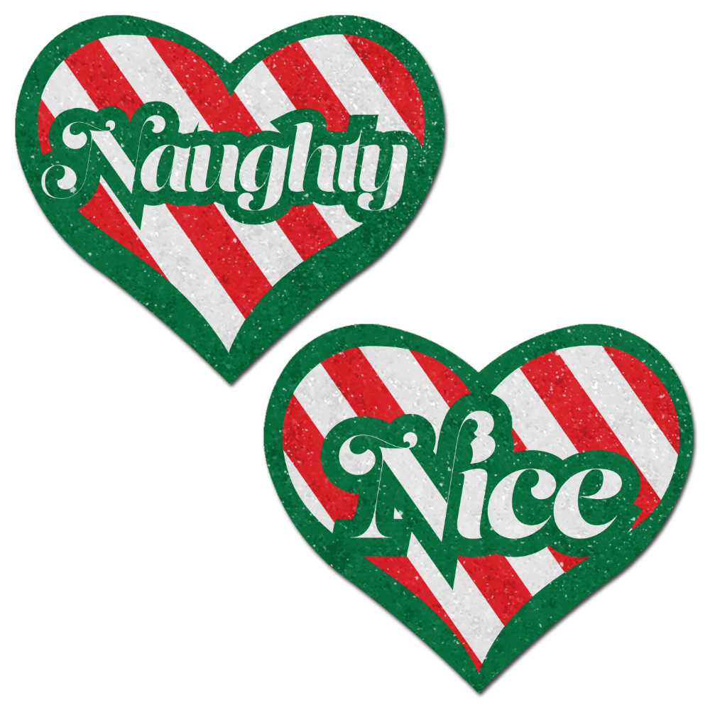 5-Pack: Love: Green, Red and White Velvet Naughty and Nice Heart Nipple Pasties by Pastease® o/s
