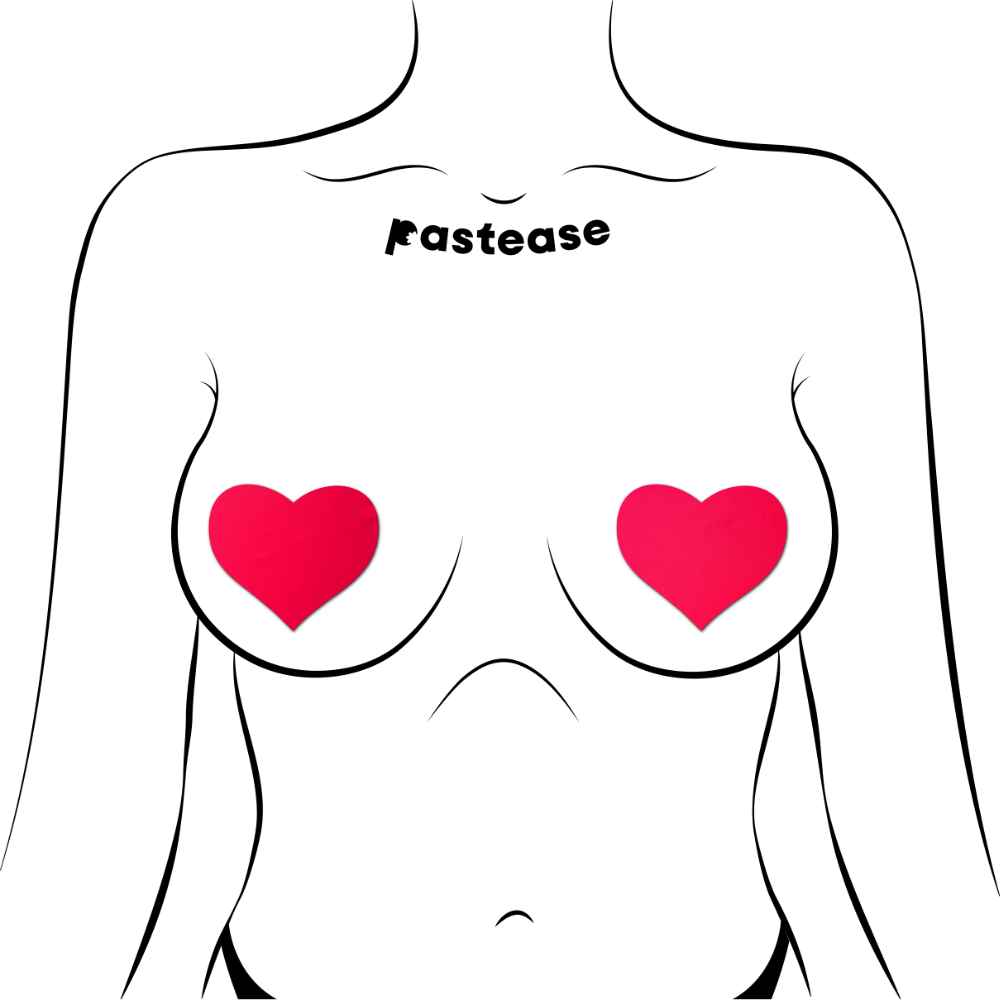 5-Pack: Love: Neon Red Day-Glow Lycra Heart Nipple Pasties by Pastease® o/s