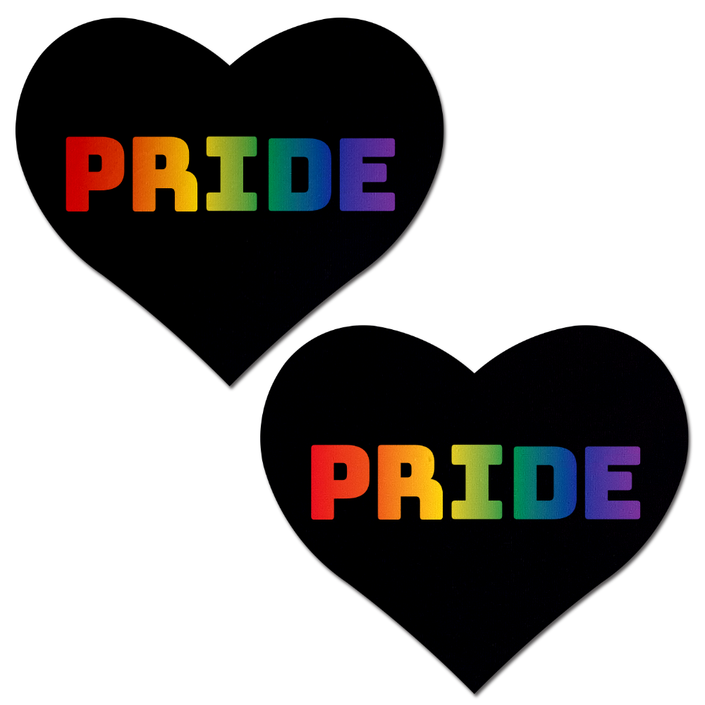 5-Pack: Love: Rainbow 'PRIDE' on Black Heart Nipple Pasties by Pastease® o/s