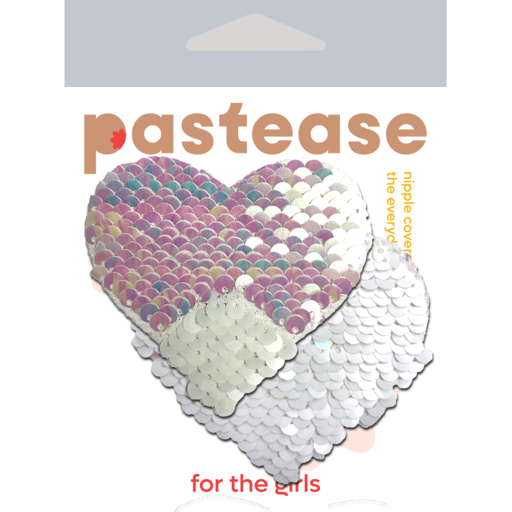 5-Pack: Love: Pearl & White Color Changing Sequin Heart Nipple Pasties by Pastease® o/s