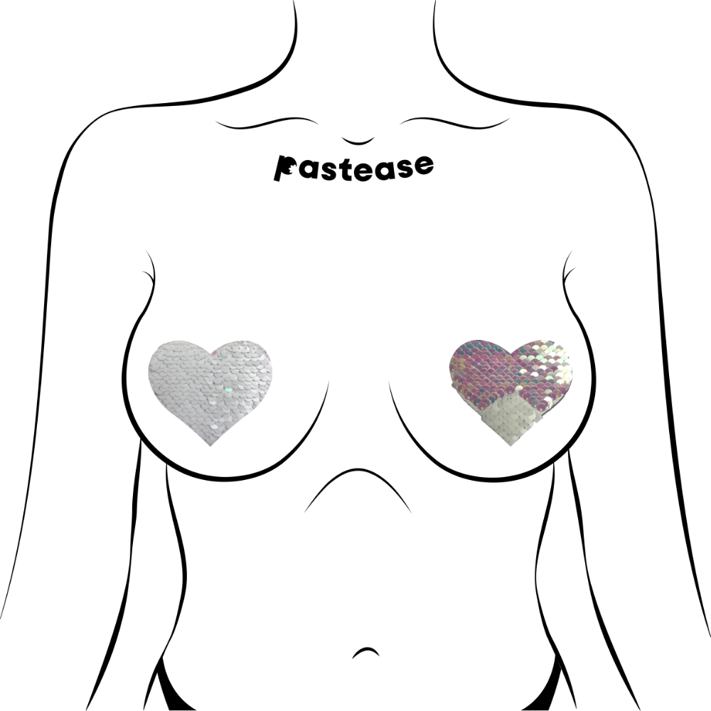 5-Pack: Love: Pearl & White Color Changing Sequin Heart Nipple Pasties by Pastease® o/s