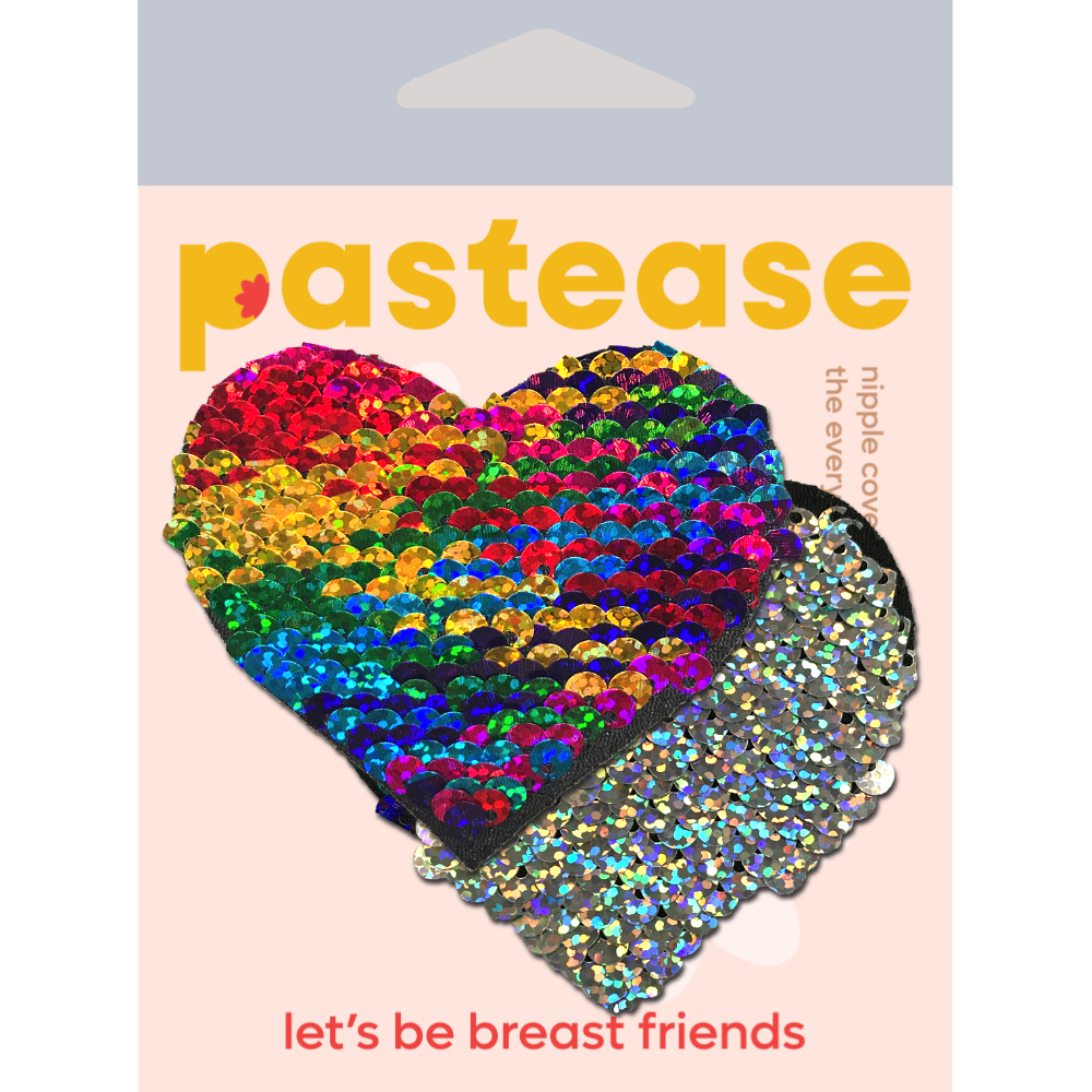 5-Pack: Love: Rainbow & Silver Glitter Color Changing Sequin Heart Nipple Pasties by Pastease® o/s