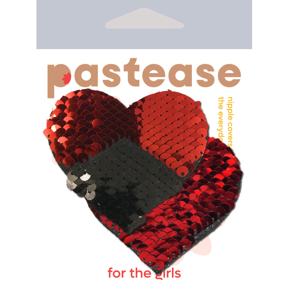 5-Pack: Love: Red & Black Color Changing Sequin Heart Nipple Pasties by Pastease® o/s