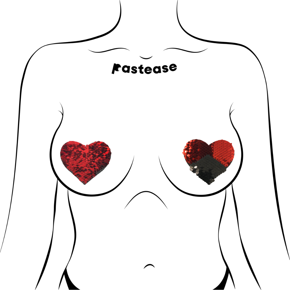 5-Pack: Love: Red & Black Color Changing Sequin Heart Nipple Pasties by Pastease® o/s