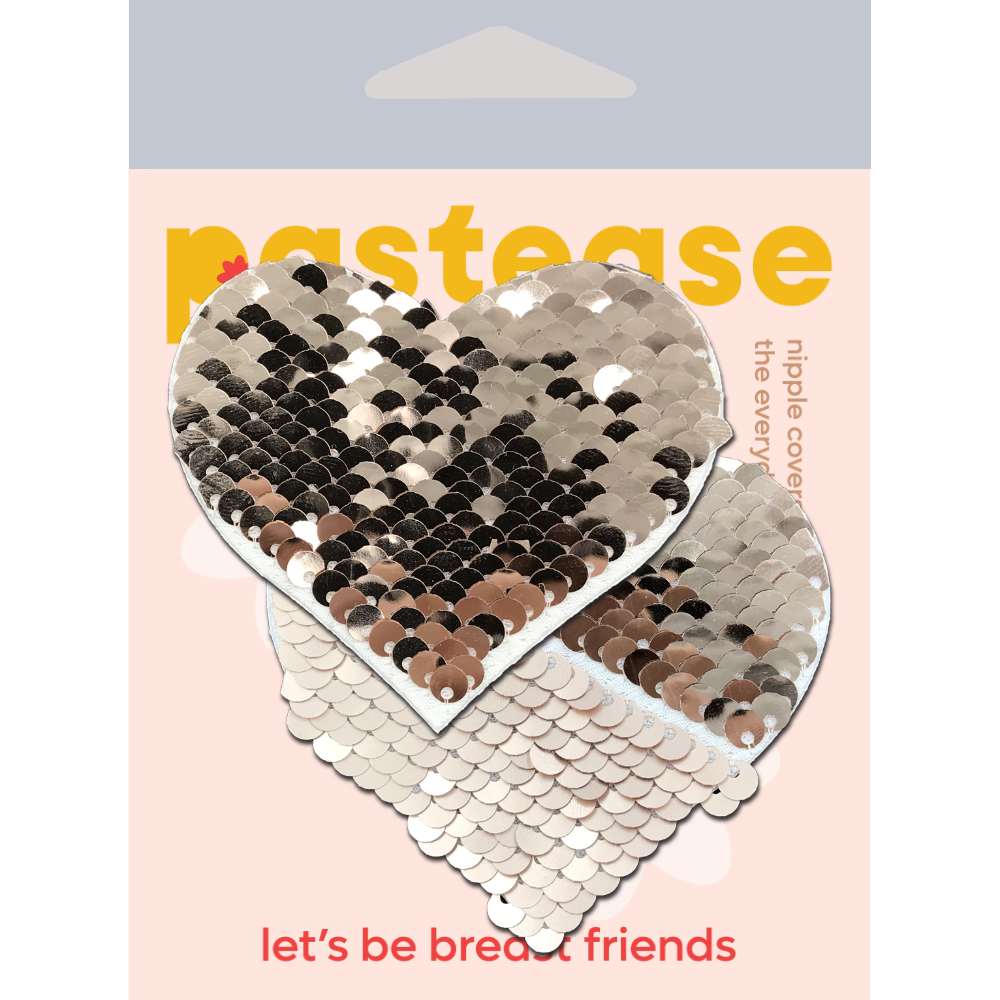 5-Pack: Love: Rose Gold Shiny & Matte Flip Sequin Heart Nipple Pasties by Pastease®