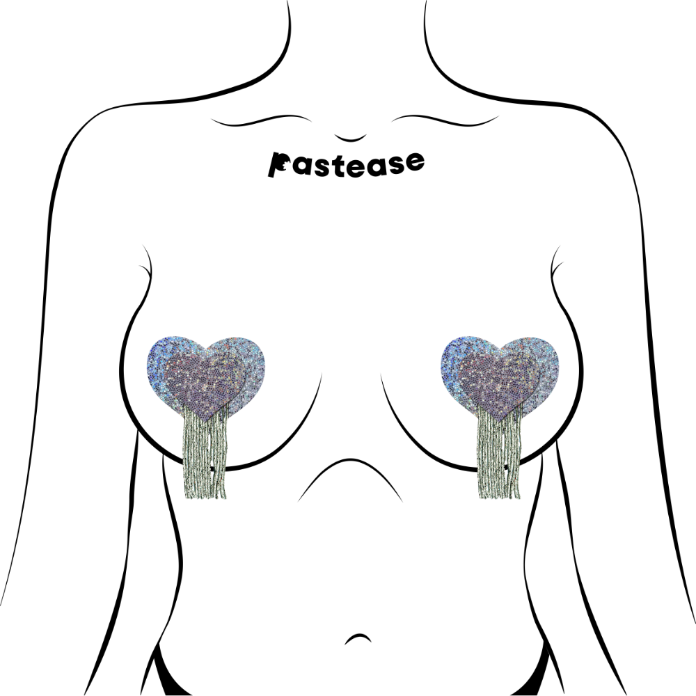 5-Pack: Love: Silver Glitter Hearts with Tassel Fringe Nipple Pasties by Pastease® o/s