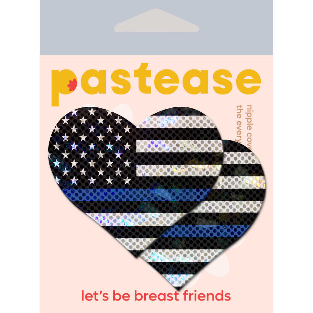5-Pack: Love: Thin Blue Line American Flag Flashy Heart Nipple Pasties by Pastease o/s