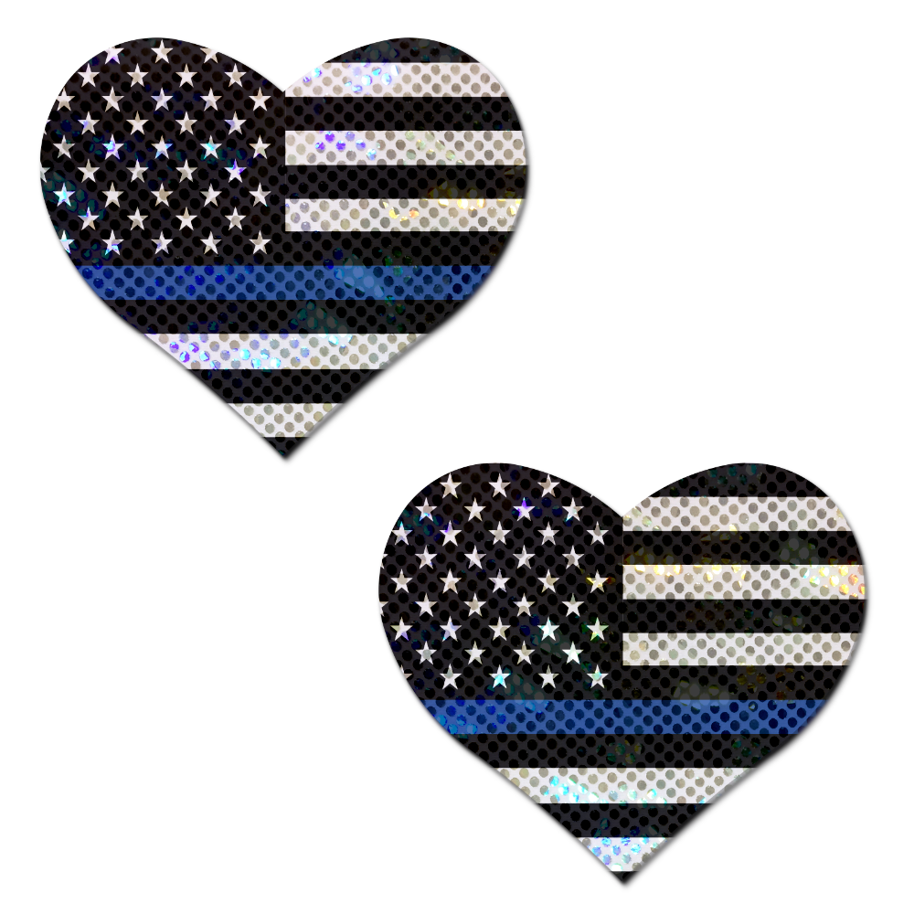 5-Pack: Love: Thin Blue Line American Flag Flashy Heart Nipple Pasties by Pastease o/s
