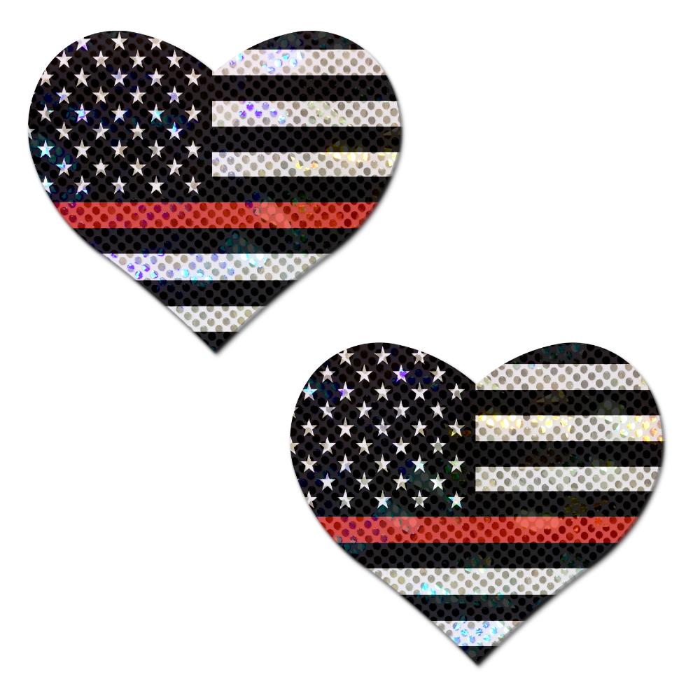 5-Pack: Love: Thin Red Line American Flag Flashy Heart Nipple Pasties by Pastease o/s