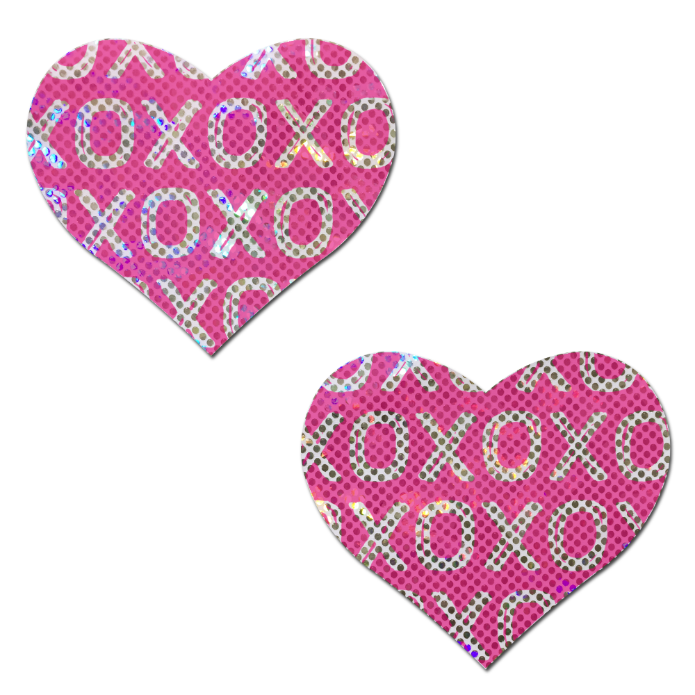 5-Pack: Love: Shattered Glass Disco Ball Pink with White XO Heart Nipple Pasties by Pastease® o/s