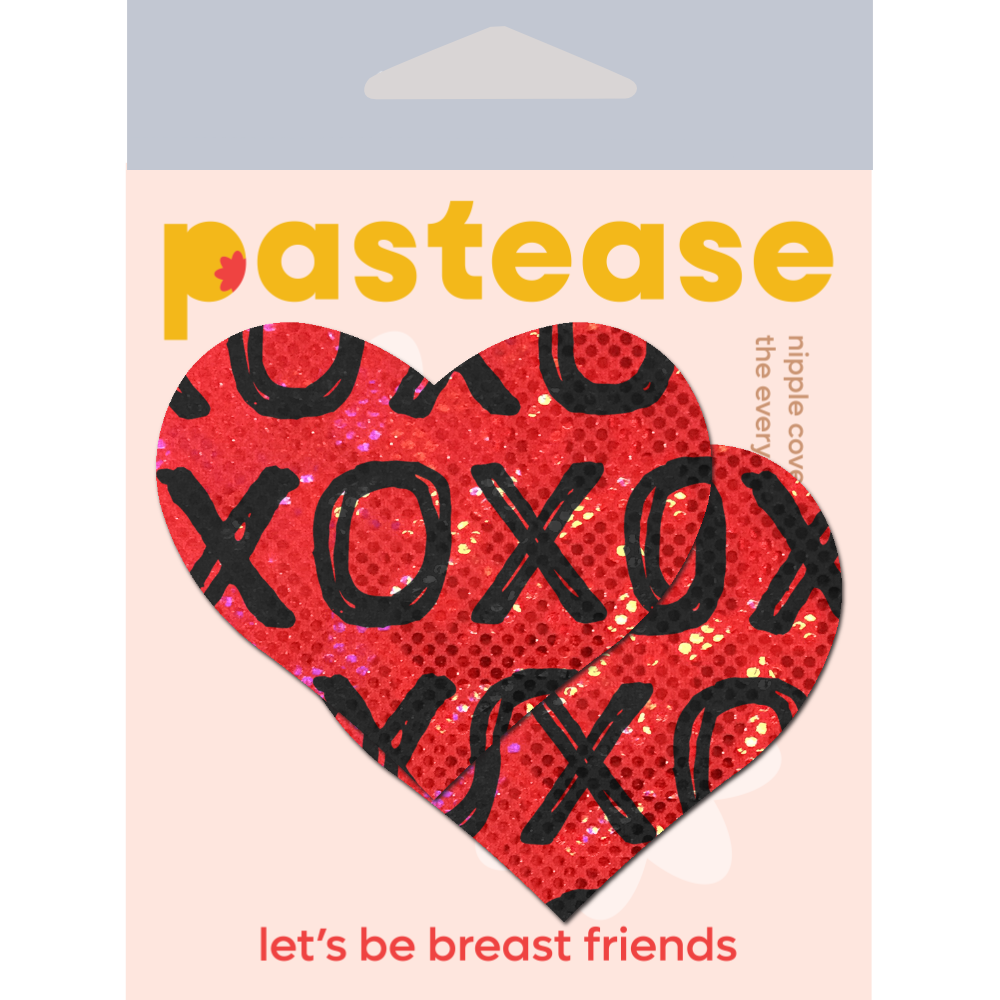 5-Pack: Love: Shattered Glass Disco Ball Red with Black XO Heart Nipple Pasties by Pastease® o/s