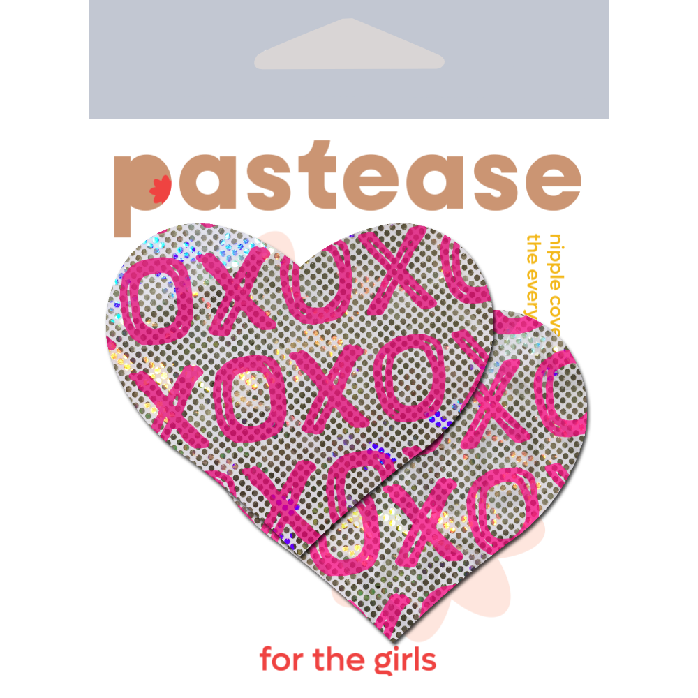 5-Pack: Love: Shattered Glass Disco Ball White with Pink XO Heart Nipple Pasties by Pastease® o/s