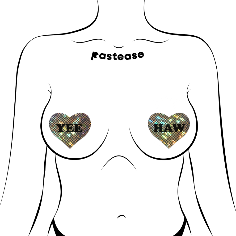 5-Pack: Love: 'YEE HAW' in Black on Gold Glitter Disco Heart Nipple Pasties by Pastease
