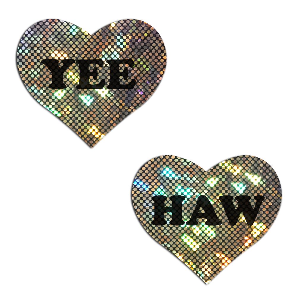 5-Pack: Love: 'YEE HAW' in Black on Gold Glitter Disco Heart Nipple Pasties by Pastease