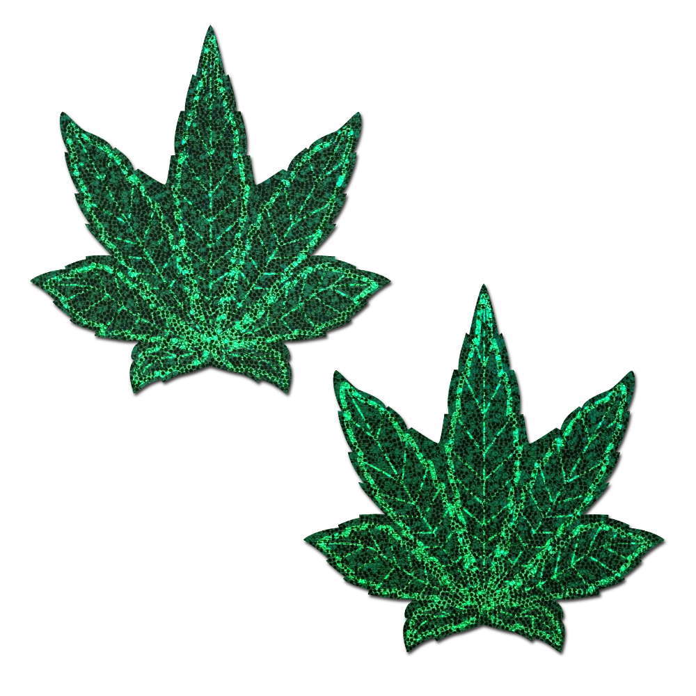 5-Pack: Indica Pot Leaf: Glitter Green Weed Nipple Pasties by Pastease® o/s