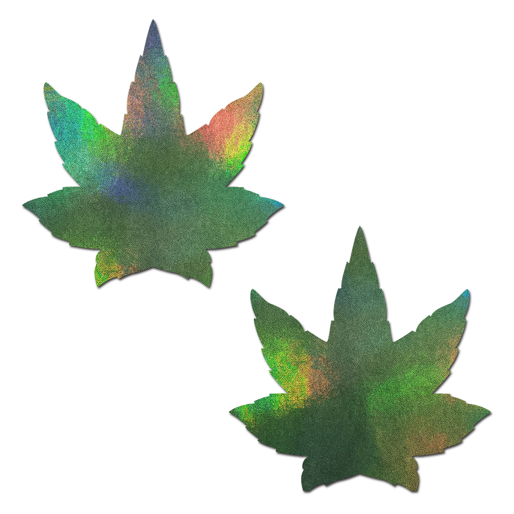 5-Pack: Indica Pot Leaf: Green Holographic Weed Nipple Pasties by Pastease® o/s