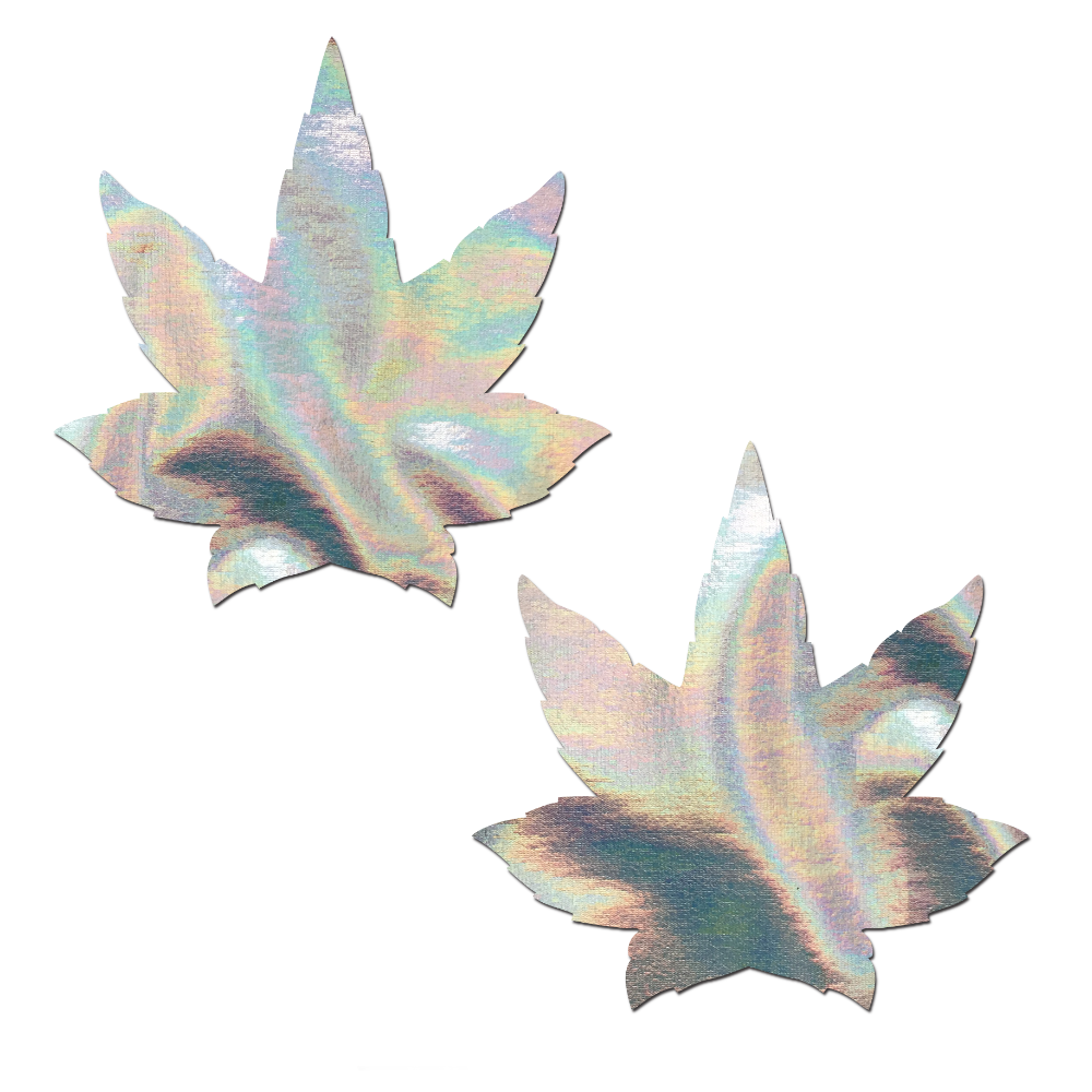 5-Pack: Indica Pot Leaf: Silver Holographic Weed Nipple Pasties  by Pastease® o/s