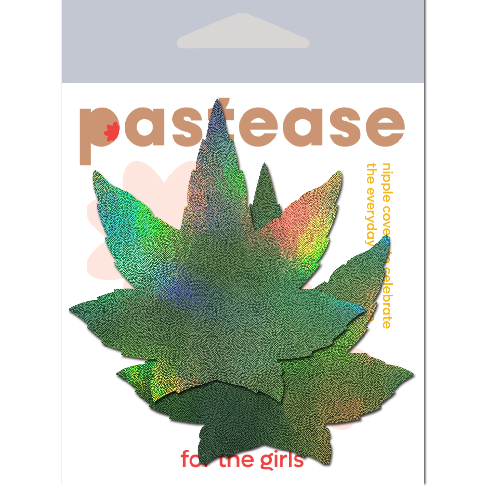 5-Pack: Indica Pot Leaf: Green Holographic Weed Nipple Pasties by Pastease® o/s