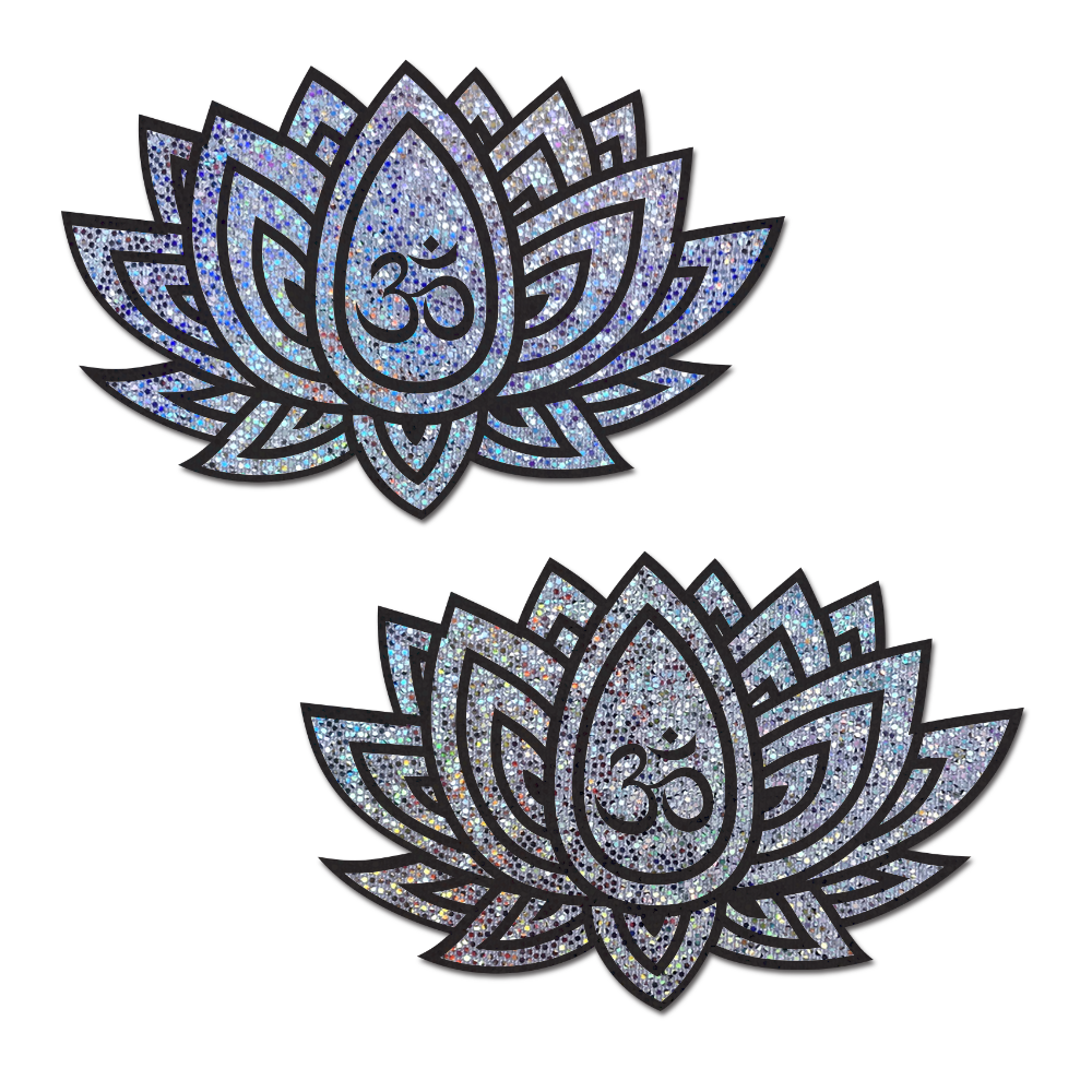 5-Pack: Lotus: Glitter Silver Ohm Lotus Nipple Pasties by Pastease® o/s