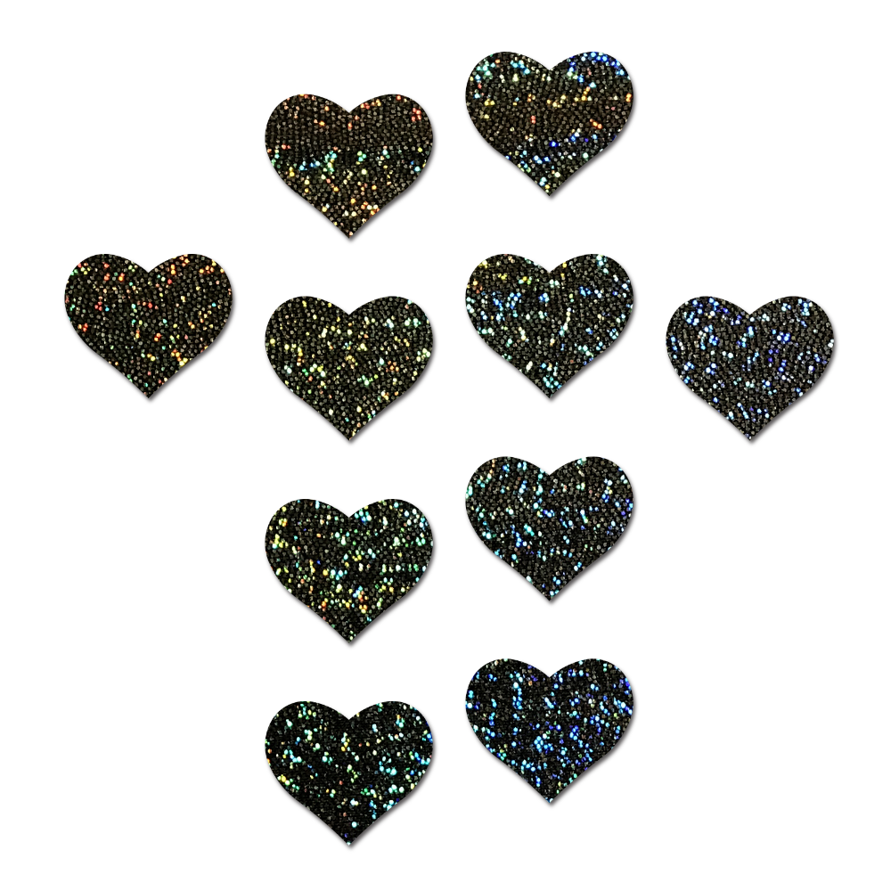 5-Pack: Body Minis: 10 Mini Black Glitter Hearts Nipple & Body Pasties by Pastease® o/s