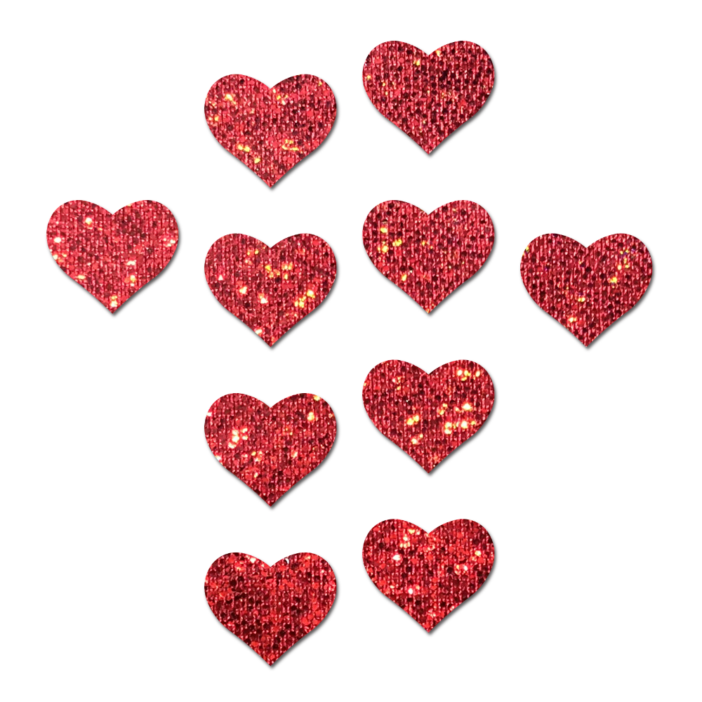 5-Pack: Body Minis: 10 Mini Red Glitter Hearts Nipple & Body Pasties by Pastease® o/s