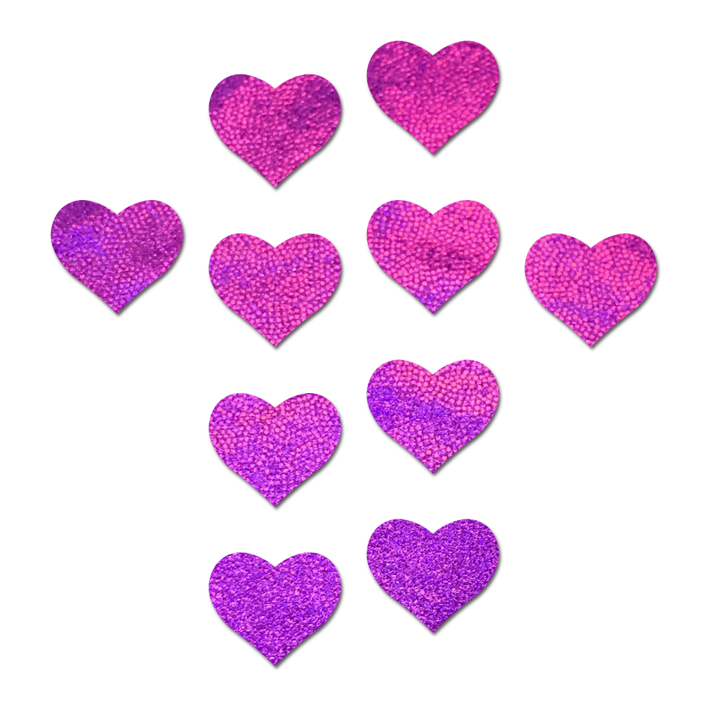 5-Pack: Body Minis: 10 Mini Pink Holographic Hearts Nipple & Body Pasties by Pastease® o/s