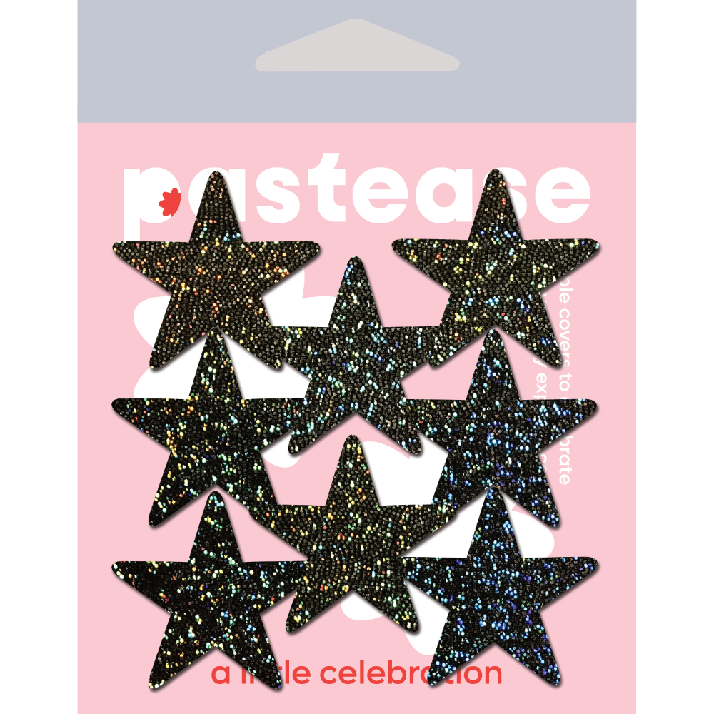 5-Pack: Body Minis: 10 Mini Black Glitter Stars Nipple & Body Pasties by Pastease® o/s